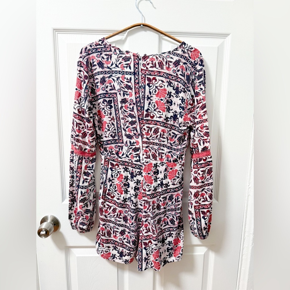 Roxy boho beach pink purple mosaic v neck floral romper playsuit lace small - Picture 9 of 12